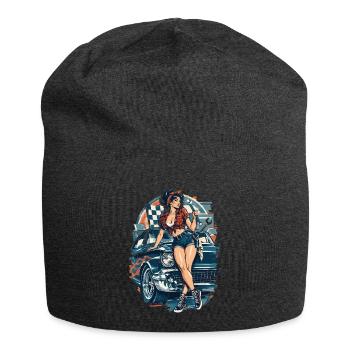 Hot Rod Pin-up Girl: 50s Muscle Car Mechanikerin - Jersey-Beanie - Anthrazit - Vorne