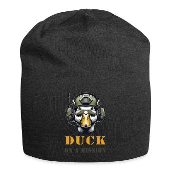 Coole Ente mit Militärhelm Duck on a Mission - Jersey-Beanie - Anthrazit - Vorne
