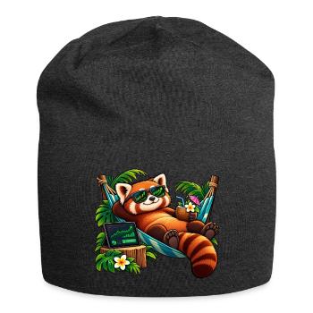 Roter Panda im Urlaub – Aktien und Entspannung - Jersey-Beanie - Anthrazit - Vorne