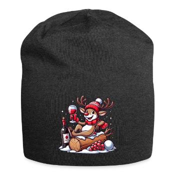 Lustiges Rentier mit Rotwein zu Weihnachten - Jersey-Beanie - Anthrazit - Vorne