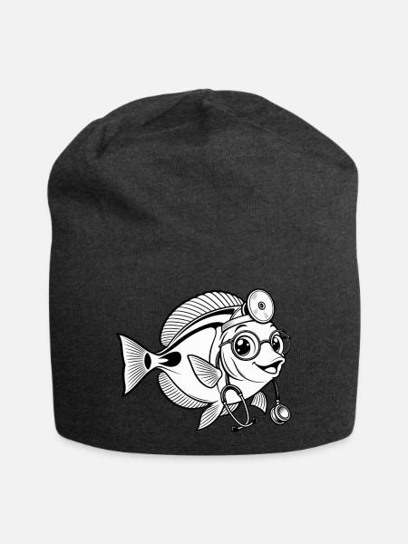 Doktorfisch mit Stethoskop - Jersey-Beanie - Anthrazit