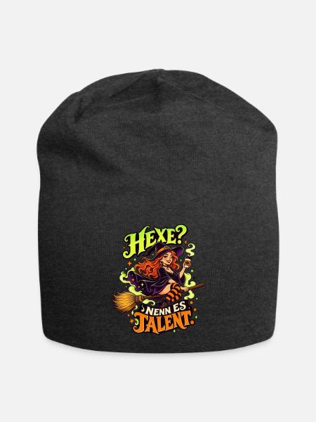 Hexe Talent: Kaffeewitch auf Besen - Jersey-Beanie - Anthrazit