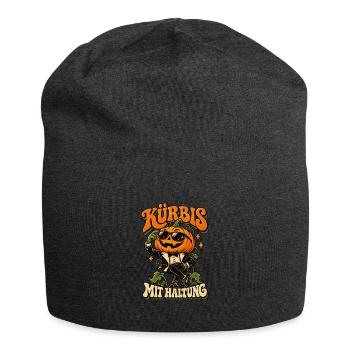 Kürbis mit Haltung – Halloween Stil - Jersey-Beanie - Anthrazit - Vorne