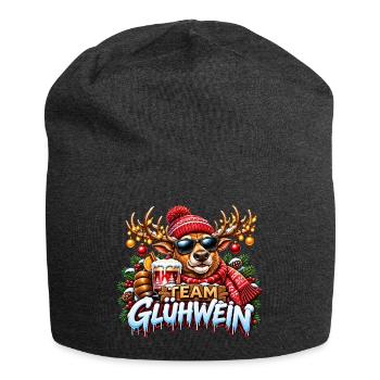 Team Glühwein Rentier mit Becher - Jersey-Beanie - Anthrazit - Vorne