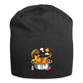 Cooles Huhn im Kochtopf mit Chili und Sonnenbrille - Jersey-Beanie - Anthrazit - Vorne