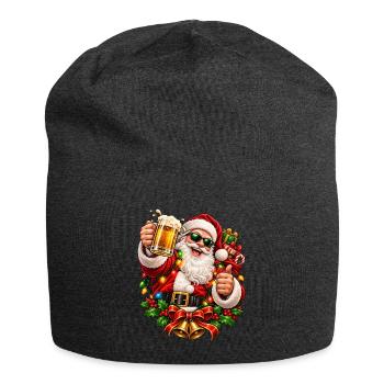 Fröhlicher Santa mit Bier und Geschenken - Jersey-Beanie - Anthrazit - Vorne