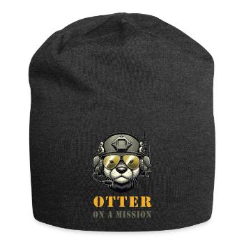 Otter mit Militärhelm und Otter on a Mission - Jersey-Beanie - Anthrazit - Vorne