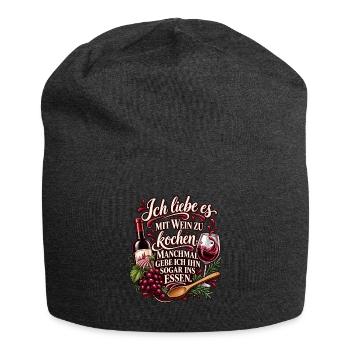 Ich liebe es, mit Wein zu kochen – Weinspruch - Jersey-Beanie - Anthrazit - Vorne