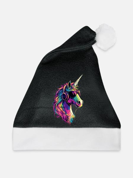 Einhorn Bunt Regenbogen Pferde Reiten Einhörner - Weihnachtsmütze - Schwarz/Weiß - Vorne