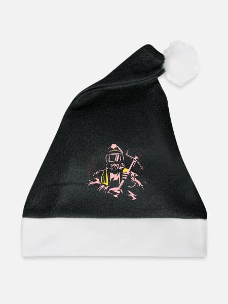 Mutiger Feuerwehrmann Löscheinsatz - Weihnachtsmütze - Schwarz/Weiß - Vorne