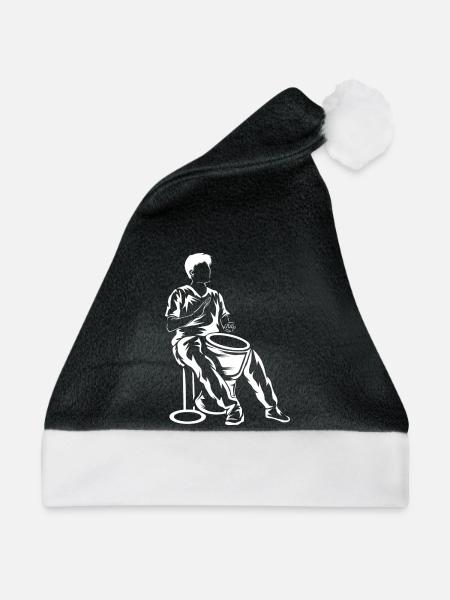Rhythmische Djembe Trommelkunst - Weihnachtsmütze - Schwarz/Weiß - Vorne