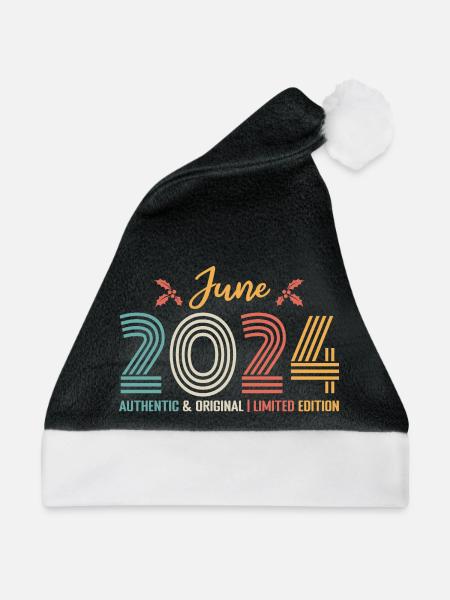 Juni 2024 Geburtstag Juni 2024 Retro Juni - Weihnachtsmütze - Schwarz/Weiß - Vorne