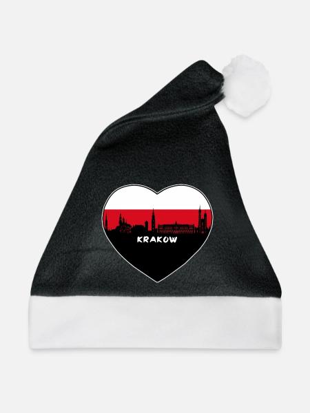 Krakau Polen Flagge Skyline Reise Souvenir - Weihnachtsmütze - Schwarz/Weiß - Vorne