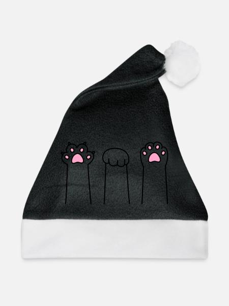 Schere Stein Papier Katze Pfote Spiel Katzenpfoten - Weihnachtsmütze - Schwarz/Weiß - Vorne
