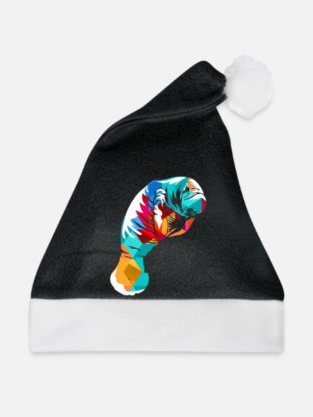 Farbenfrohe Seekuh Polygonkunst - Weihnachtsmütze - Schwarz/Weiß - Vorne