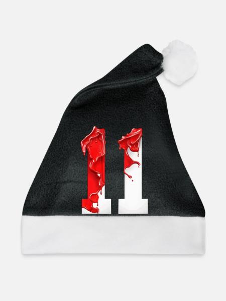 NR. 11 NUMMER 11 ROT WEIß 11. GEBURTSTAG - Weihnachtsmütze - Schwarz/Weiß