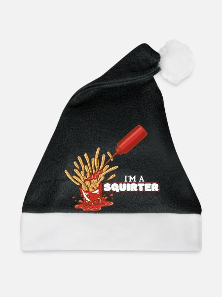 Ich Bin Ein Spritzer Sauce Pommes Sex Spruch - Weihnachtsmütze - Schwarz/Weiß - Vorne
