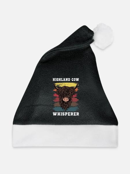 Schottisches Hochlandrind - Weihnachtsmütze - Schwarz/Weiß - Vorne