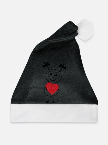 Süßes Strichmännchen mit Plüschherz von SueLYSue - Weihnachtsmütze - Schwarz/Weiß - Vorne