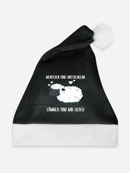 Menschen Sind Anstrengend Lämmer Spruch Lamm Schaf - Weihnachtsmütze - Schwarz/Weiß - Vorne