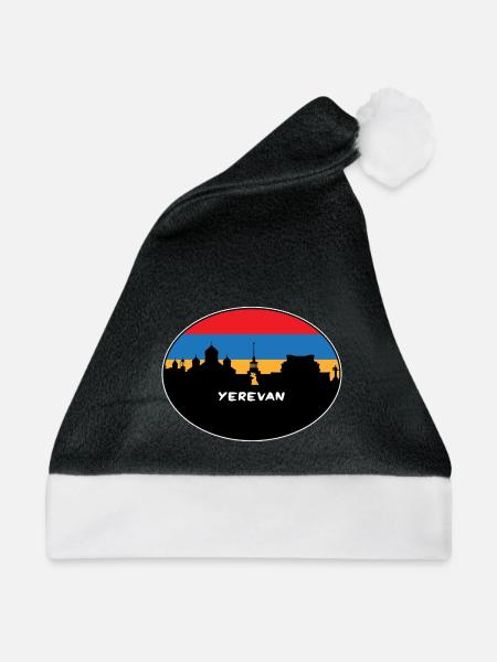 Eriwan Armenien Flagge Skyline Silhouette Reisen - Weihnachtsmütze - Schwarz/Weiß - Vorne