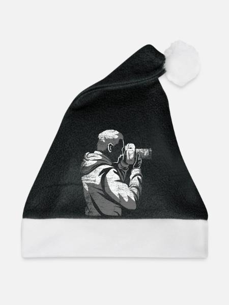 Fokussierter Fotograf Kameralinse - Weihnachtsmütze - Schwarz/Weiß - Vorne
