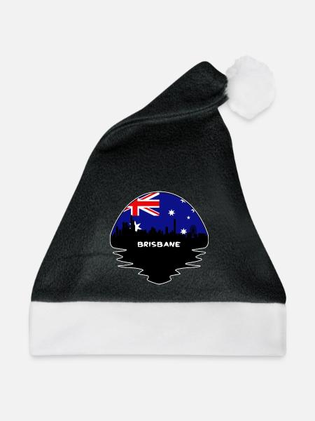 Brisbane Australien Flagge Skyline Silhouette Reisen - Weihnachtsmütze - Schwarz/Weiß - Vorne