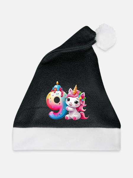 NUMMER 9 JAHRE EINHORN 9. GEBURTSTAG - Weihnachtsmütze - Schwarz/Weiß - Vorne