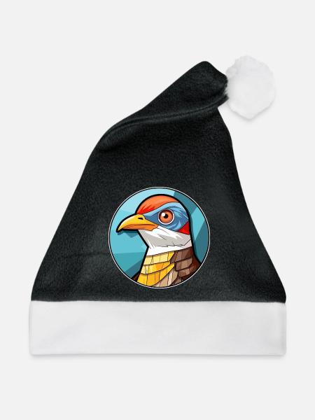 Kuckuck Bunte Karikatur Kawaii Anima - Weihnachtsmütze - Schwarz/Weiß - Vorne