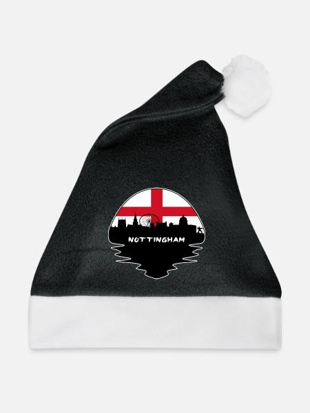 Nottingham England Flagge Skyline Silhouette Reisen - Weihnachtsmütze - Schwarz/Weiß - Vorne