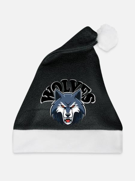 Wolfsbild mit Wolfstext - Weihnachtsmütze - Schwarz/Weiß - Vorne