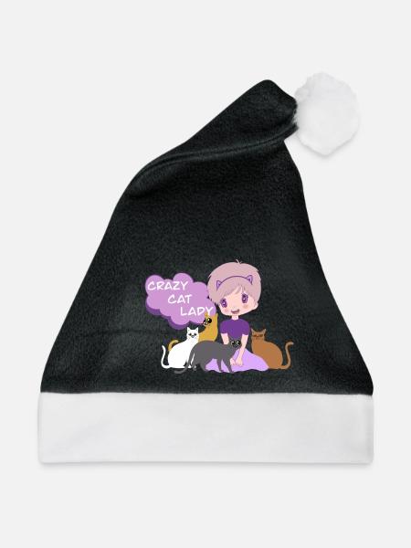 Verrückte Katzendame - Weihnachtsmütze - Schwarz/Weiß