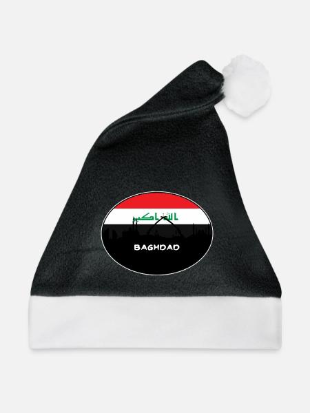 Bagdad-Irak-Flaggen-Skyline-Schattenbild-Reise - Weihnachtsmütze - Schwarz/Weiß - Vorne