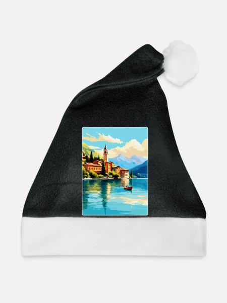 Comer See Italien Vintage Reiseplakat Souvenir WPA - Weihnachtsmütze - Schwarz/Weiß - Vorne