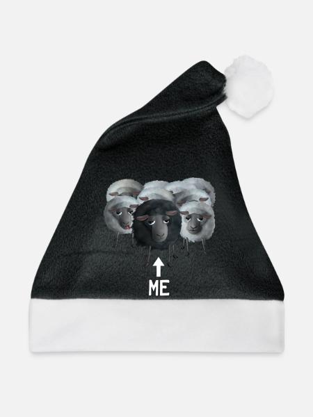 Me - Schwarzes Schaf in der grauen Herde - Weihnachtsmütze - Schwarz/Weiß - Vorne