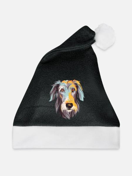 Scottish Deerhound Hunderasse Aquarell Karikatur Ka - Weihnachtsmütze - Schwarz/Weiß - Vorne