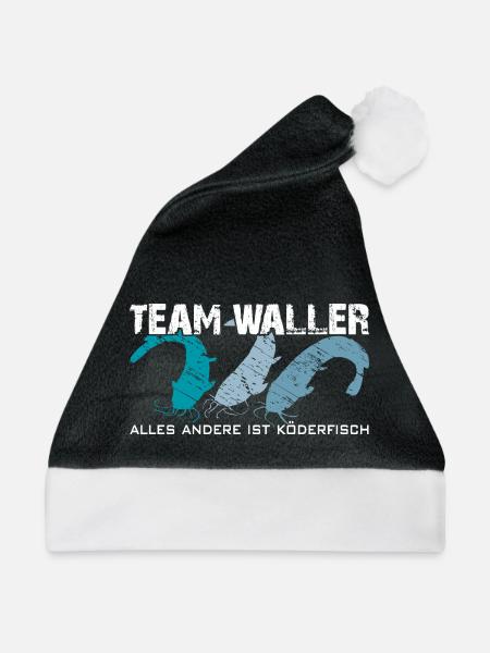 Wels angeln Waller fischen Team Waller - Weihnachtsmütze - Schwarz/Weiß - Vorne