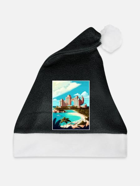 Atlantis Paradies Karibik Vintage Reise Poster - Weihnachtsmütze - Schwarz/Weiß - Vorne