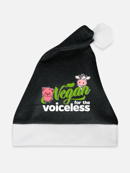 Vegan for the Voiceless - Schwein und Kuh weiß - Weihnachtsmütze - Schwarz/Weiß - Vorne