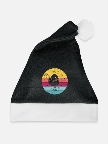 Badeente Gummiente Retro - Weihnachtsmütze - Schwarz/Weiß