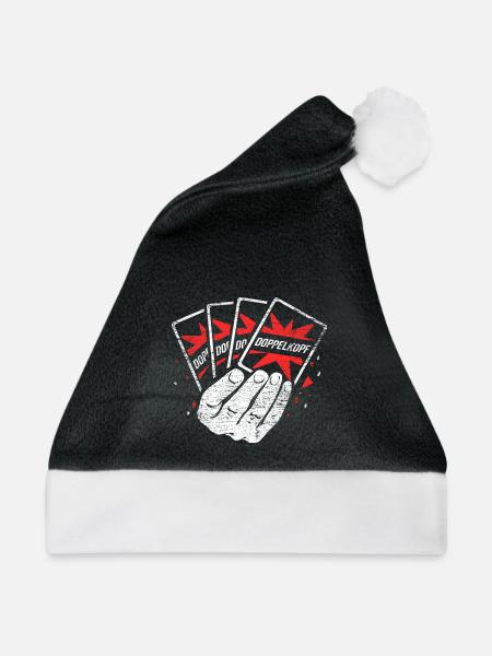 Trickreicher Doppelkopf Kartenspiel - Weihnachtsmütze - Schwarz/Weiß - Vorne