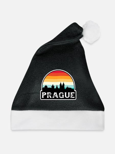 Prag Tschechien Flagge Skyline Reisesouvenir - Weihnachtsmütze - Schwarz/Weiß - Vorne
