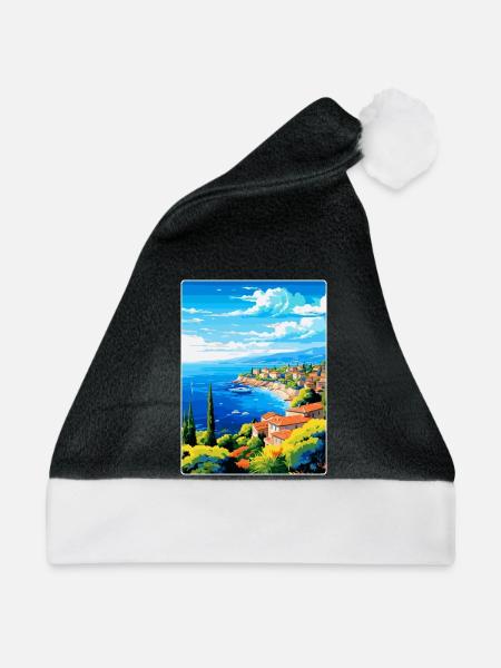 Côte d Azur Frankreich Vintage Reiseplakat Souvenir - Weihnachtsmütze - Schwarz/Weiß - Vorne