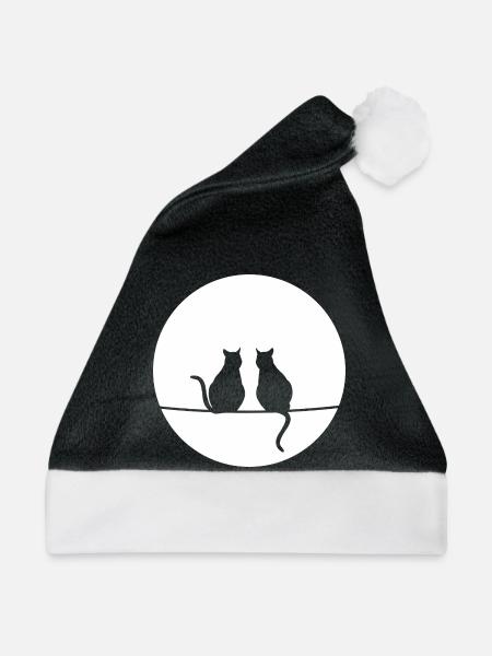 Katzen im Mondschein - Weihnachtsmütze - Schwarz/Weiß