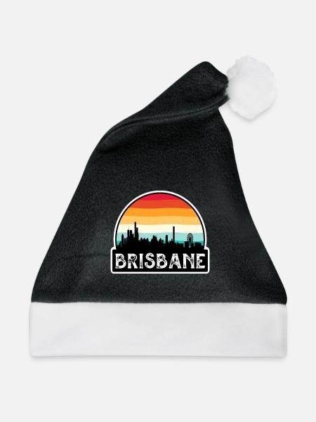 Brisbane Australien Flagge Skyline Reisesouvenir - Weihnachtsmütze - Schwarz/Weiß - Vorne