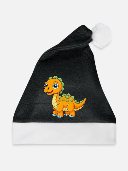 Dinosaurier Niedliche Maskottchen Zeichentrickfigur Kawaii - Weihnachtsmütze - Schwarz/Weiß - Vorne