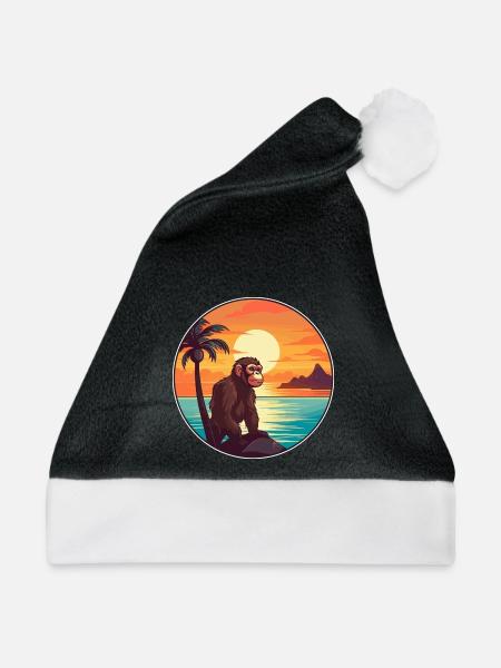 Affe buntes Aquarell Cartoon Kawaii Tier - Weihnachtsmütze - Schwarz/Weiß - Vorne