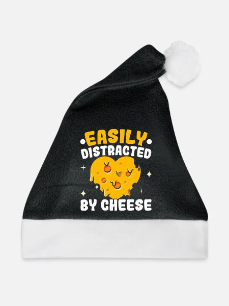 Leicht abgelenkt durch Käse Käseliebhaber - Weihnachtsmütze - Schwarz/Weiß - Vorne