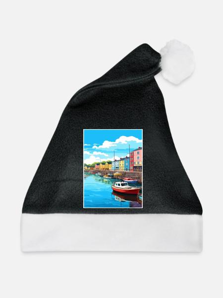 Plymouth England Vintage Reiseposter Souvenir - Weihnachtsmütze - Schwarz/Weiß - Vorne