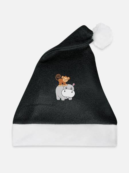 Nilpferd Affe Hippo - Weihnachtsmütze - Schwarz/Weiß